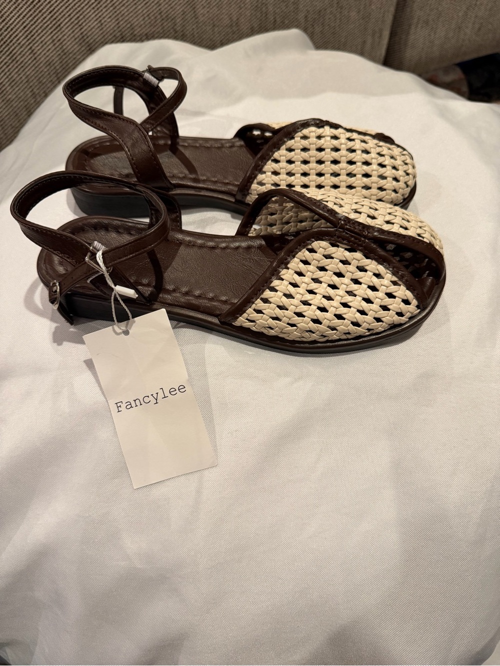 Brown & Cream Woven Slingback Flats